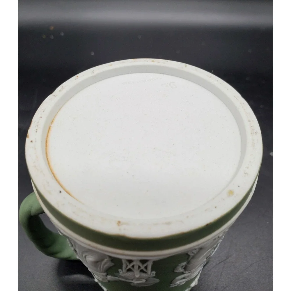 Antique Wedgwood Jasperware Green Pitcher w Handle England 1936 4.5